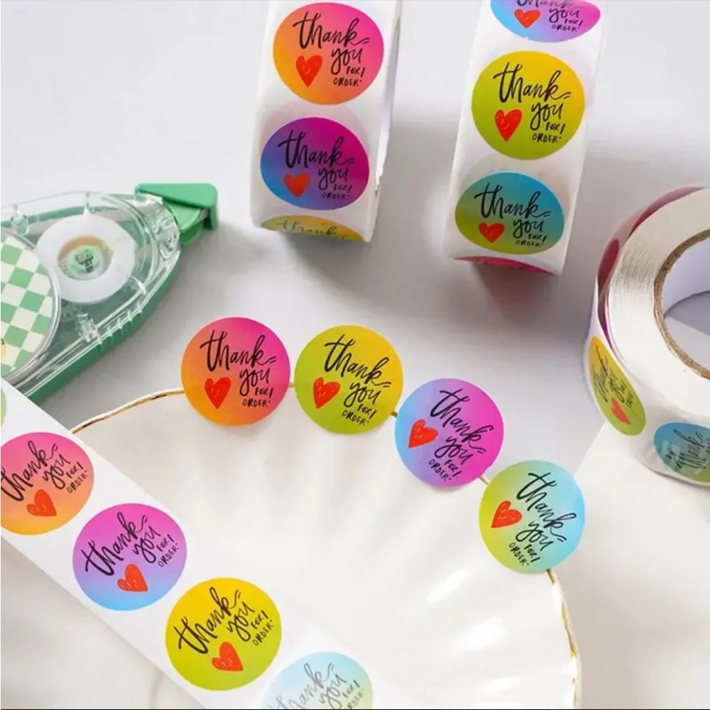 Roll of 500 Thank You Stickers Bright Colors Tie Dye Style